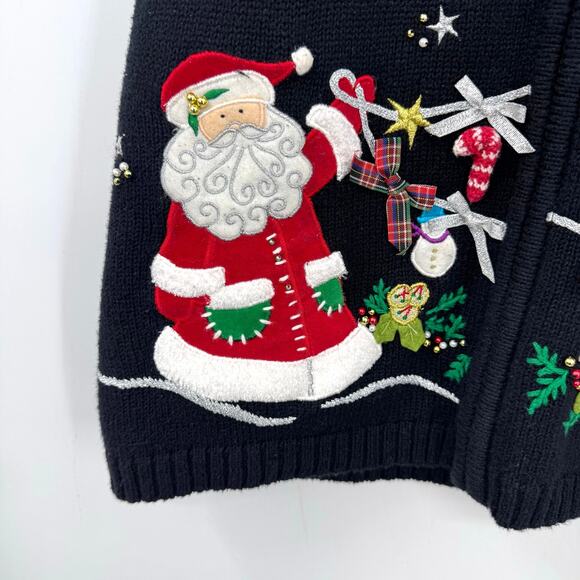 VTG Planet & Company  Christmas Sweater Vest L Santa Garland Zip Up Ugly Holiday - Picture 3 of 7